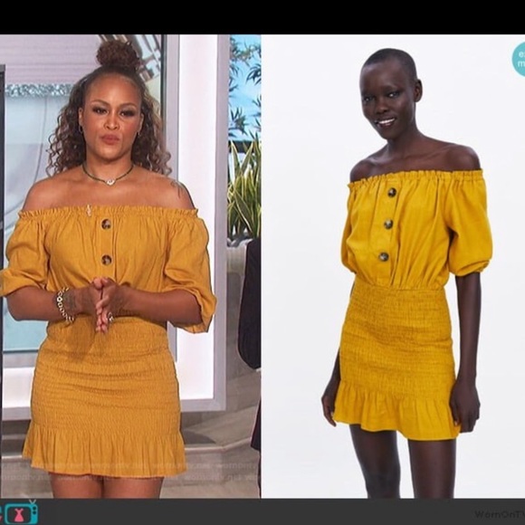 Zara Rustic smocked Dress in Mustard - Picture 3 of 7